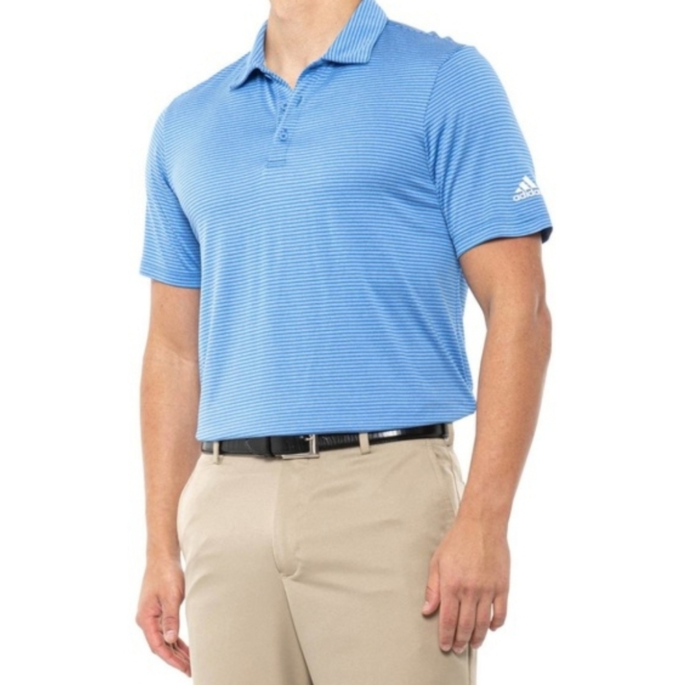 Adidas Golf Feeder Stripe Polo Shirt Mens Medium Blue Short Sleeve ADVS20R778